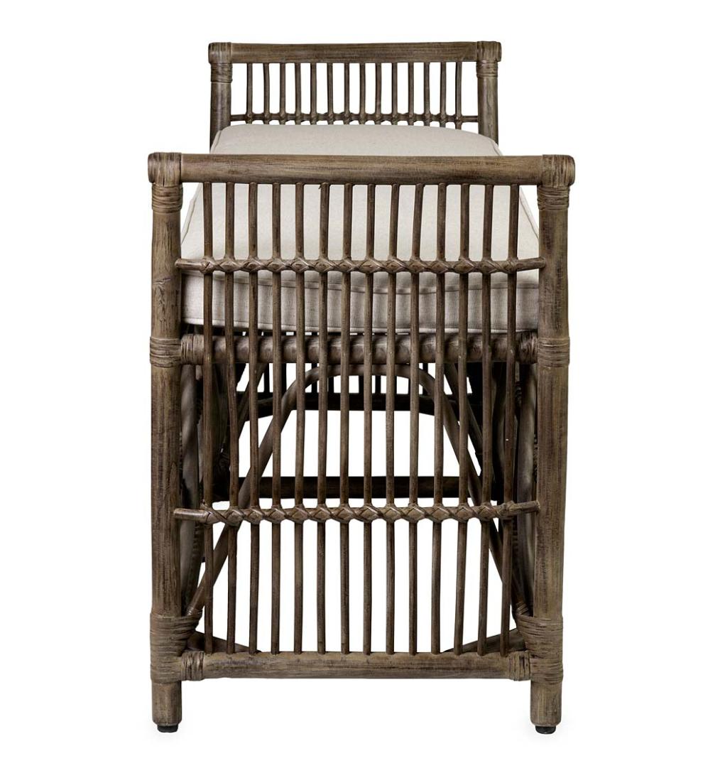 Plow & Hearth Bedroom Furniture Indoor Living Winston Double Rattan Bench With Cushion