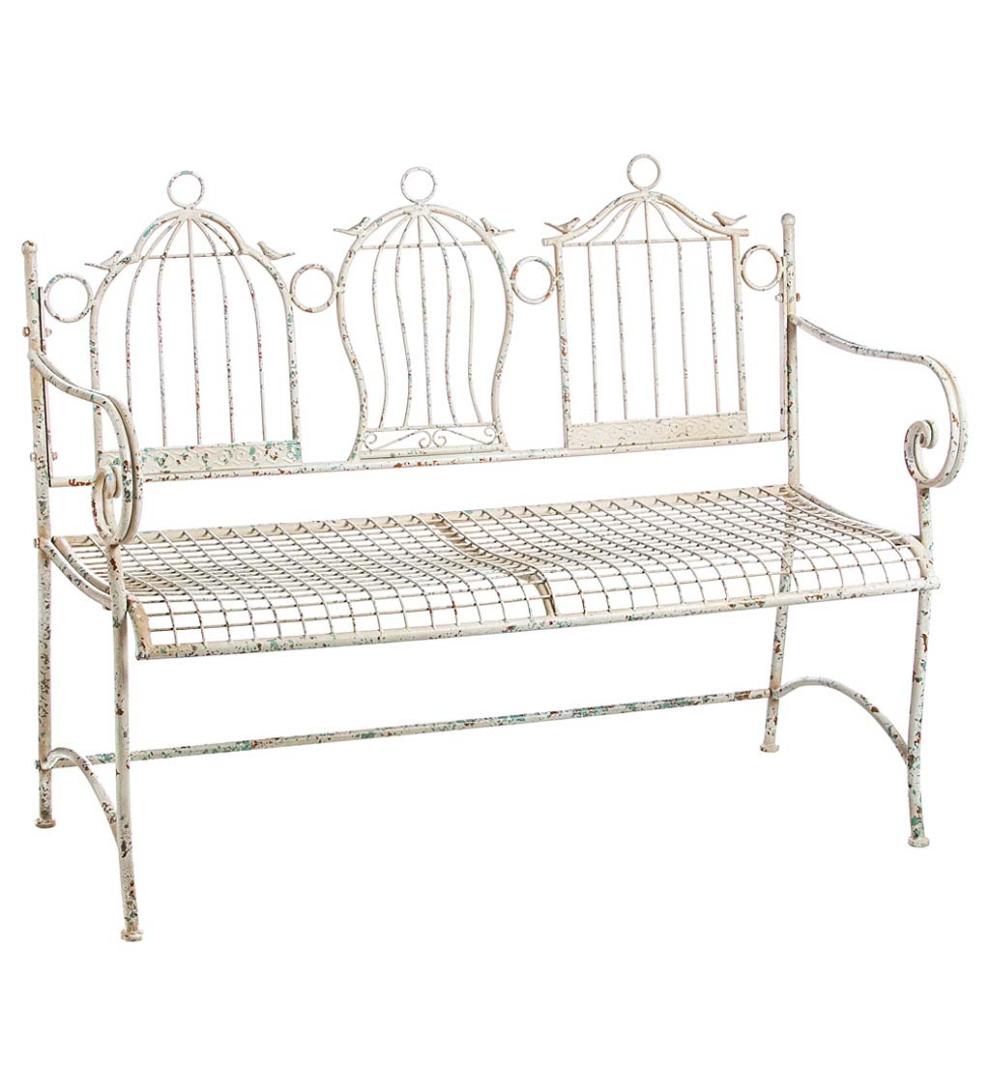 Plow & Hearth Benches & Chairs Outdoor Living Birdcage Antique Metal Garden Bench - White