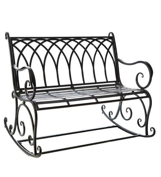 Plow & Hearth Benches & Chairs Outdoor Living Black Metal Rocker Garden Bench - Black