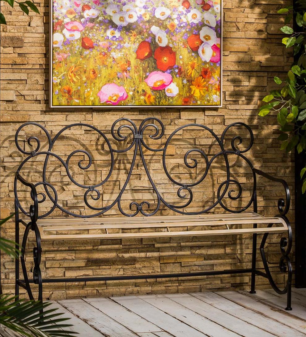 Plow & Hearth Benches & Chairs Outdoor Living European Style Scroll Metal Garden Bench