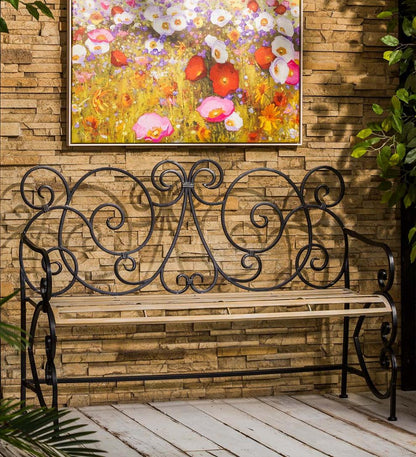 Plow & Hearth Benches & Chairs Outdoor Living European Style Scroll Metal Garden Bench