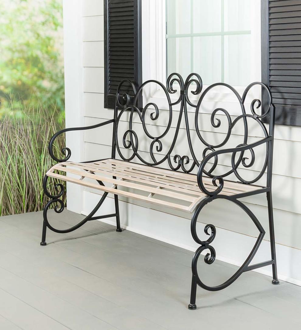 Plow & Hearth Benches & Chairs Outdoor Living European Style Scroll Metal Garden Bench