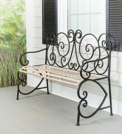 Plow & Hearth Benches & Chairs Outdoor Living European Style Scroll Metal Garden Bench