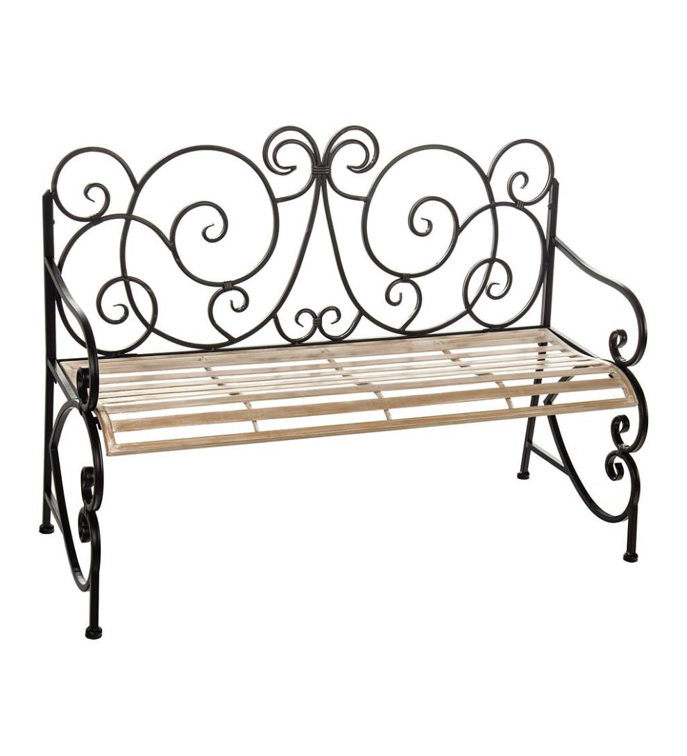 Plow & Hearth Benches & Chairs Outdoor Living European Style Scroll Metal Garden Bench