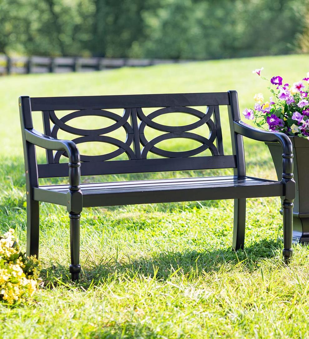 Plow & Hearth Benches & Chairs Outdoor Living Hampton Eucalyptus Wood Garden Bench - Black