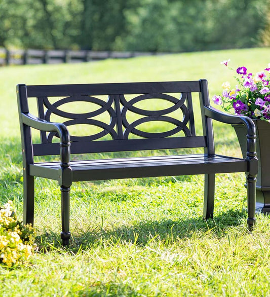 Plow & Hearth Benches & Chairs Outdoor Living Hampton Eucalyptus Wood Garden Bench - Black