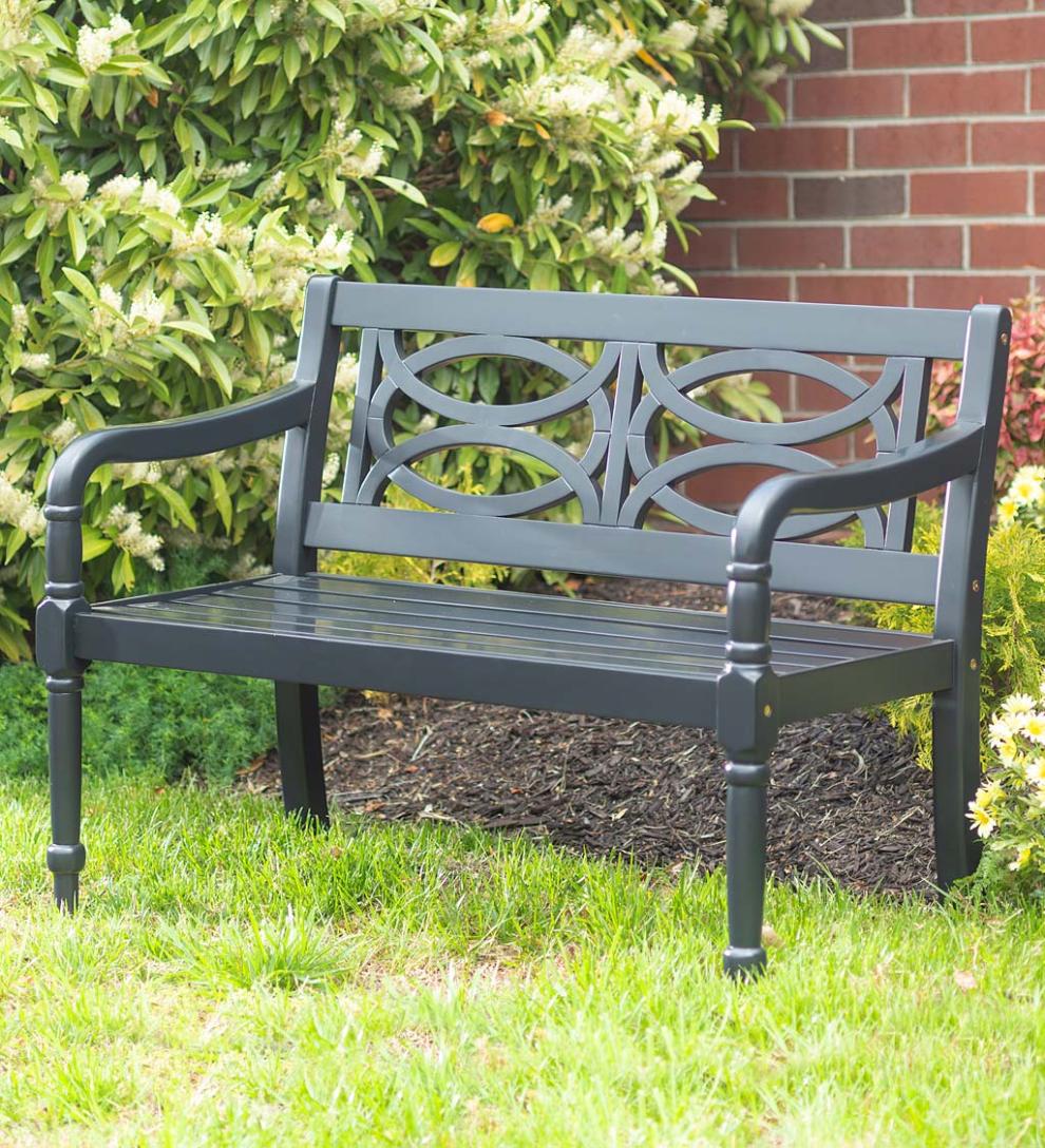 Plow & Hearth Benches & Chairs Outdoor Living Hampton Eucalyptus Wood Garden Bench - Black