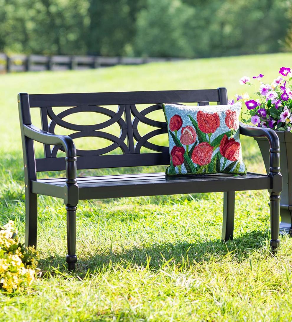 Plow & Hearth Benches & Chairs Outdoor Living Hampton Eucalyptus Wood Garden Bench - Black