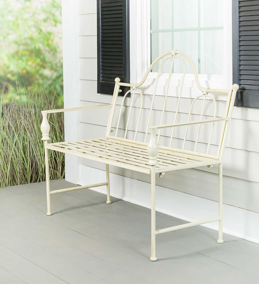 Plow & Hearth Benches & Chairs Outdoor Living Headboard-Style Iron Bench With Vintage Finish