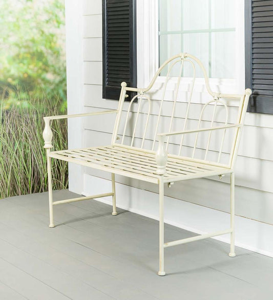 Plow & Hearth Benches & Chairs Outdoor Living Headboard-Style Iron Bench With Vintage Finish