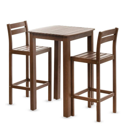 Plow & Hearth Benches & Chairs Outdoor Living Lancaster Eucalyptus Outdoor Bar Set With Table And 2 Bar Stools, 3-Piece Set - Natural
