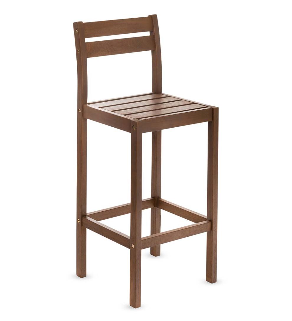 Plow & Hearth Benches & Chairs Outdoor Living Lancaster Eucalyptus Outdoor Bar Set With Table And 2 Bar Stools, 3-Piece Set - Natural