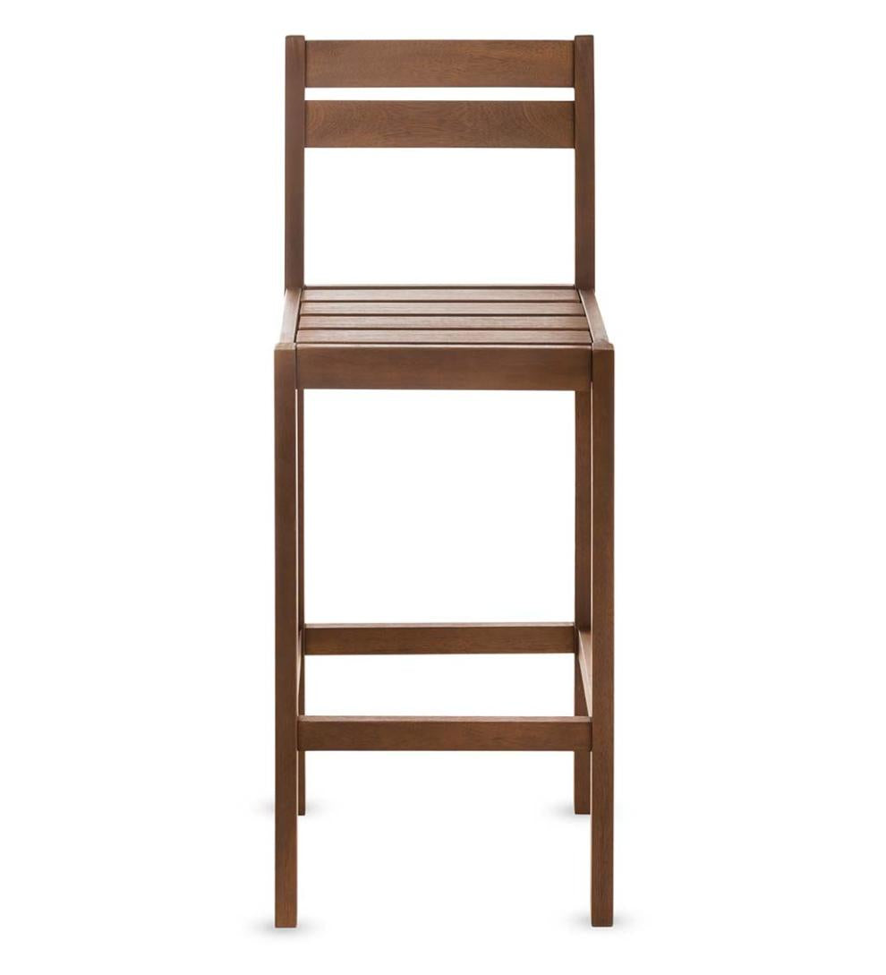 Plow & Hearth Benches & Chairs Outdoor Living Lancaster Eucalyptus Outdoor Bar Set With Table And 2 Bar Stools, 3-Piece Set - Natural
