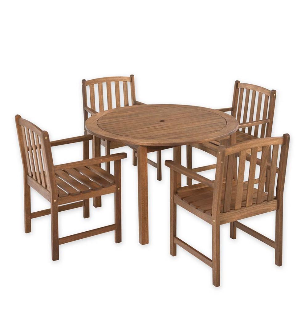 Plow & Hearth Benches & Chairs Outdoor Living Lancaster Outdoor Furniture Collection, Eucalyptus Wood Round Table And 4 Chairs