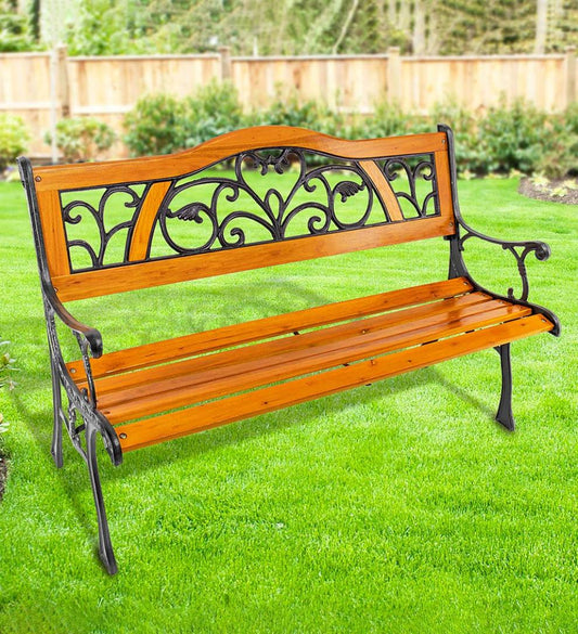 Plow & Hearth Benches & Chairs Outdoor Living Metal And Wood With Vine Accent Garden Bench
