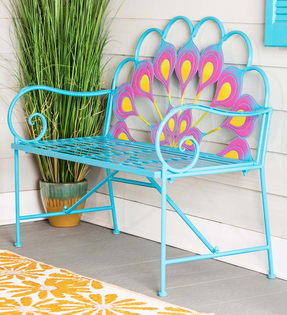 Plow & Hearth Benches & Chairs Outdoor Living Metal Peacock Garden Bench
