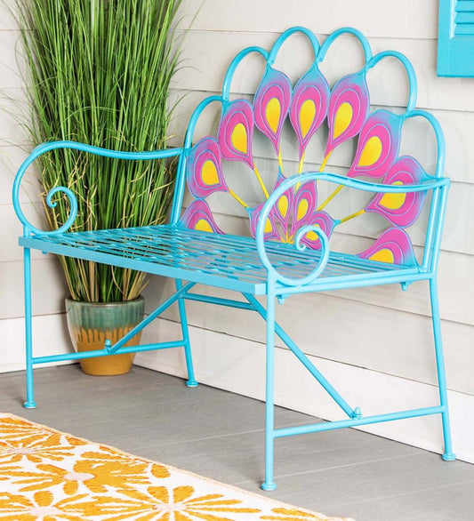 Plow & Hearth Benches & Chairs Outdoor Living Metal Peacock Garden Bench