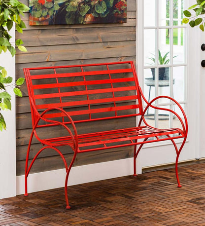 Plow & Hearth Benches & Chairs Outdoor Living Red Metal Slat-Seat Garden Bench - Red