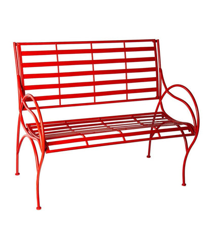 Plow & Hearth Benches & Chairs Outdoor Living Red Metal Slat-Seat Garden Bench - Red