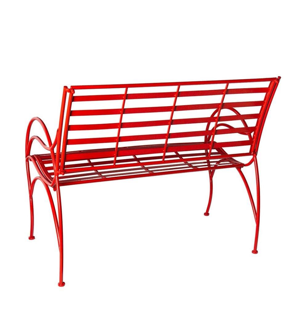 Plow & Hearth Benches & Chairs Outdoor Living Red Metal Slat-Seat Garden Bench - Red