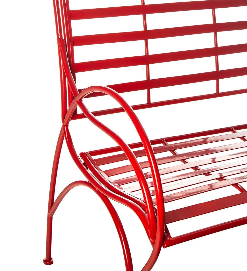 Plow & Hearth Benches & Chairs Outdoor Living Red Metal Slat-Seat Garden Bench - Red