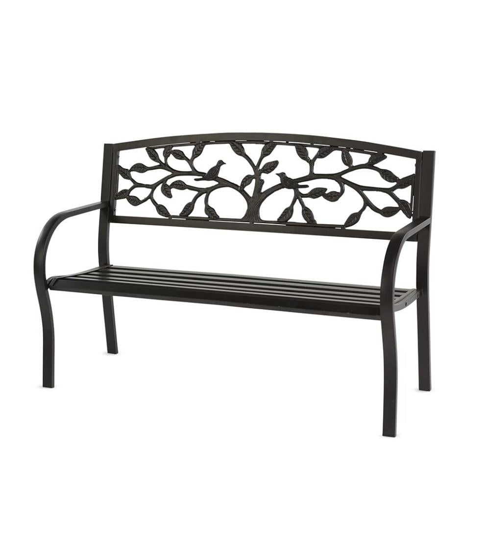 Plow & Hearth Benches & Chairs Outdoor Living Tree Of Life Metal Garden Bench - Black