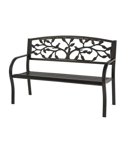 Plow & Hearth Benches & Chairs Outdoor Living Tree Of Life Metal Garden Bench - Black