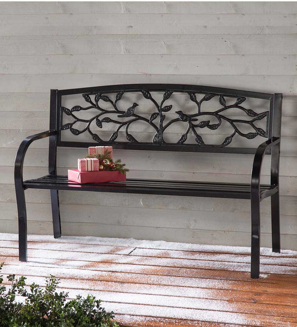 Plow & Hearth Benches & Chairs Outdoor Living Tree Of Life Metal Garden Bench - Black