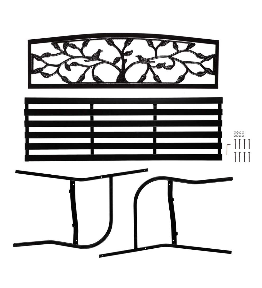 Plow & Hearth Benches & Chairs Outdoor Living Tree Of Life Metal Garden Bench - Black