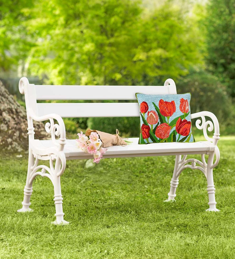 Plow & Hearth Benches & Chairs Outdoor Living Weatherproof Pvc Garden Bench With Scroll Arms - White