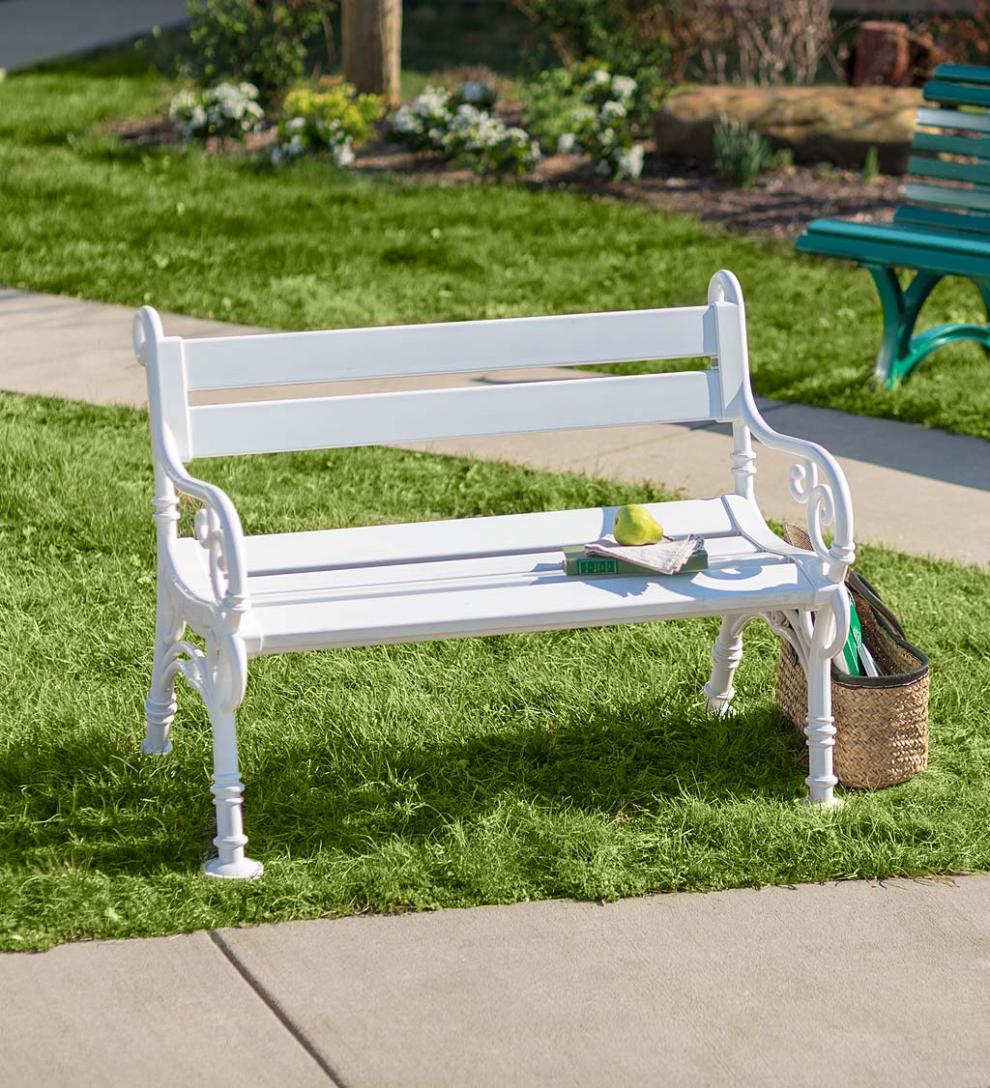 Plow & Hearth Benches & Chairs Outdoor Living Weatherproof Pvc Garden Bench With Scroll Arms - White