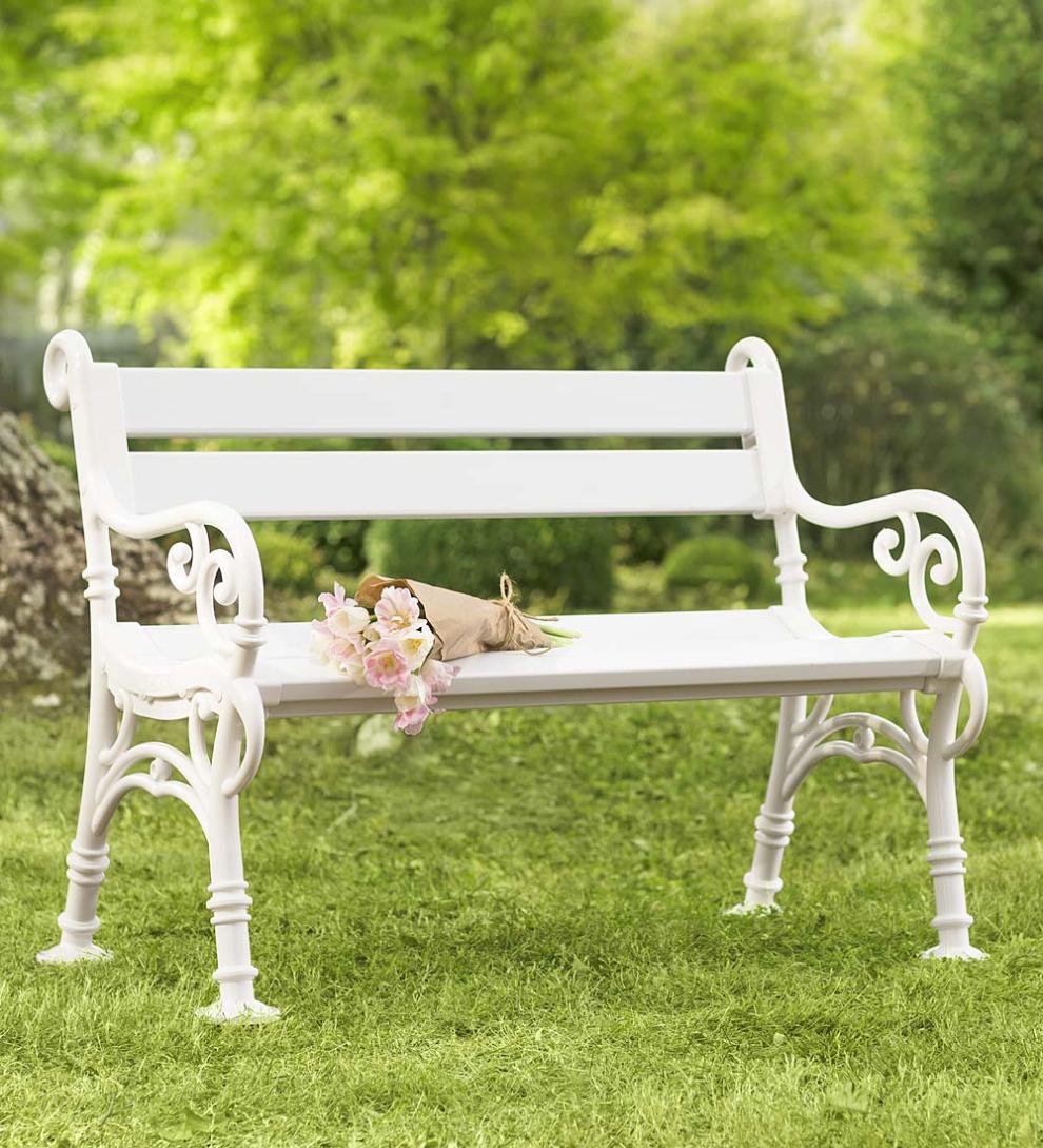 Plow & Hearth Benches & Chairs Outdoor Living Weatherproof Pvc Garden Bench With Scroll Arms - White