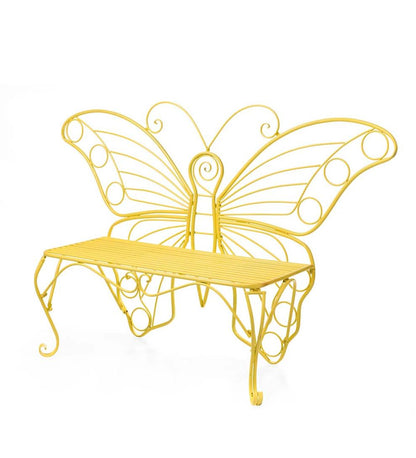Plow & Hearth Benches & Chairs Outdoor Living Yellow Metal Butterfly Garden Bench - Yellow