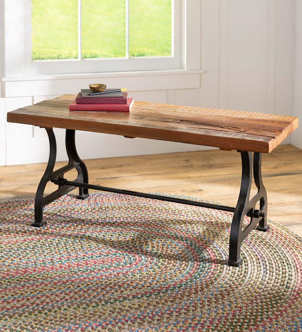 Plow & Hearth Benches Indoor Living Birmingham Indoor/Outdoor Reclaimed Wood Bench With Iron Base