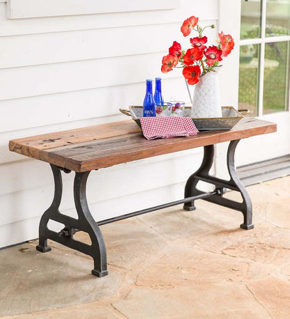 Plow & Hearth Benches Indoor Living Birmingham Indoor/Outdoor Reclaimed Wood Bench With Iron Base