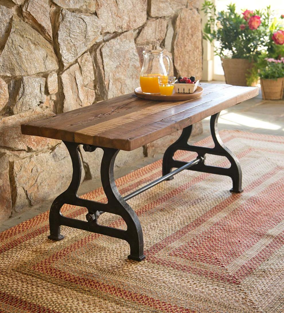 Plow & Hearth Benches Indoor Living Birmingham Indoor/Outdoor Reclaimed Wood Bench With Iron Base
