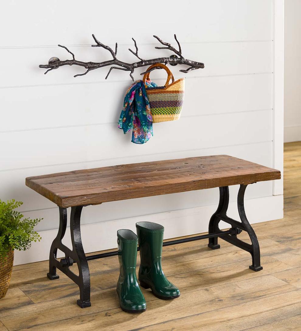 Plow & Hearth Benches Indoor Living Birmingham Indoor/Outdoor Reclaimed Wood Bench With Iron Base