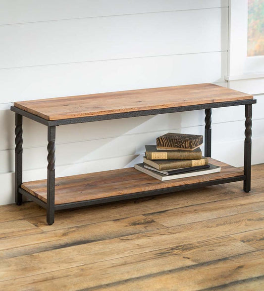 Plow & Hearth Benches Indoor Living Deep Creek Bench/Table With Metal Frame And Rustic Wood