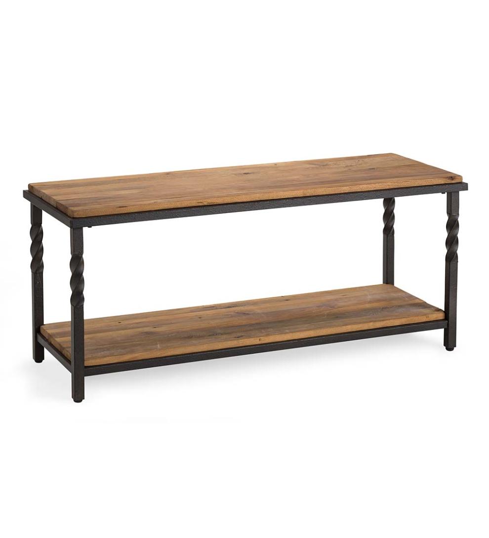 Plow & Hearth Benches Indoor Living Deep Creek Bench/Table With Metal Frame And Rustic Wood
