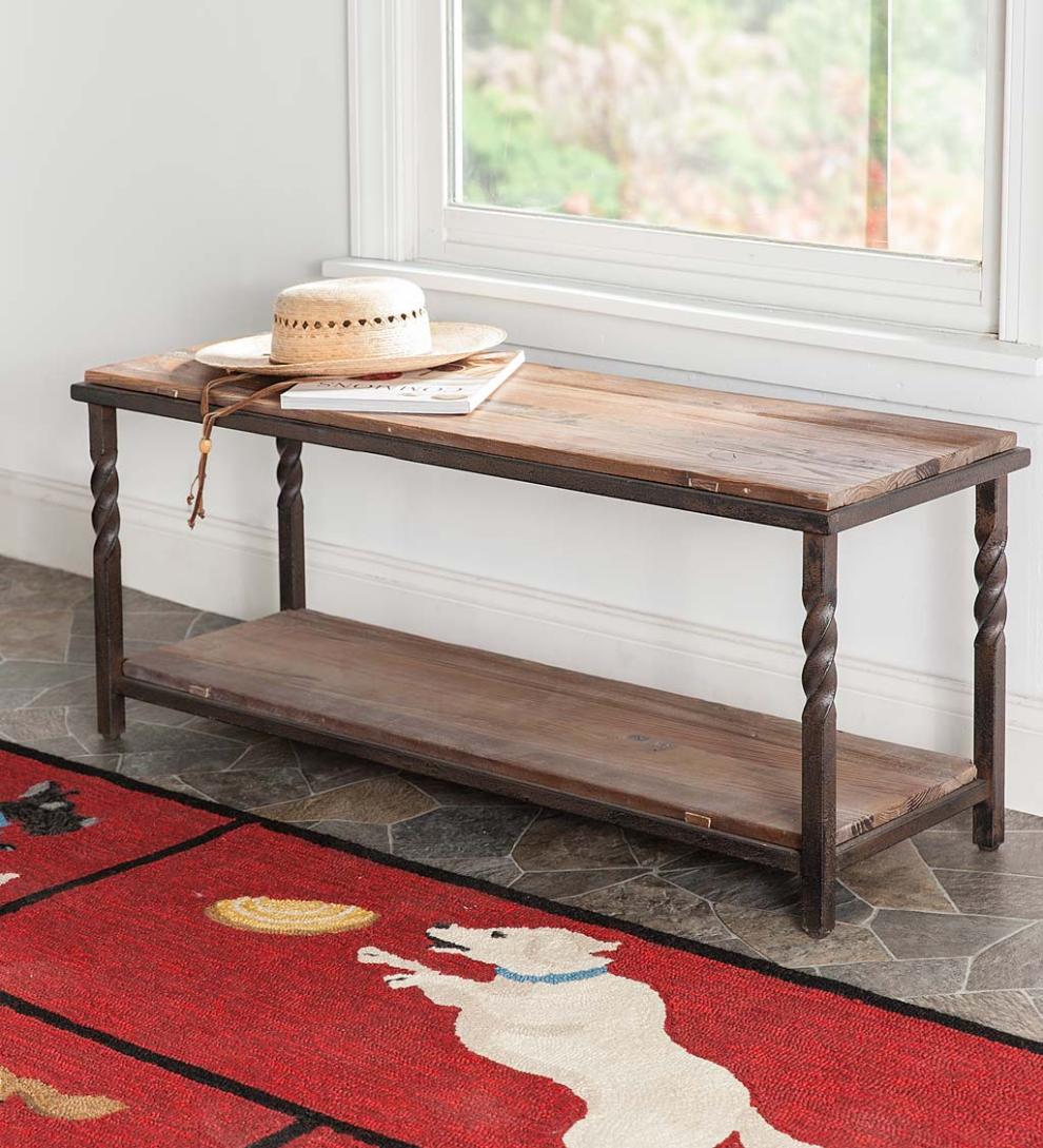 Plow & Hearth Benches Indoor Living Deep Creek Bench/Table With Metal Frame And Rustic Wood