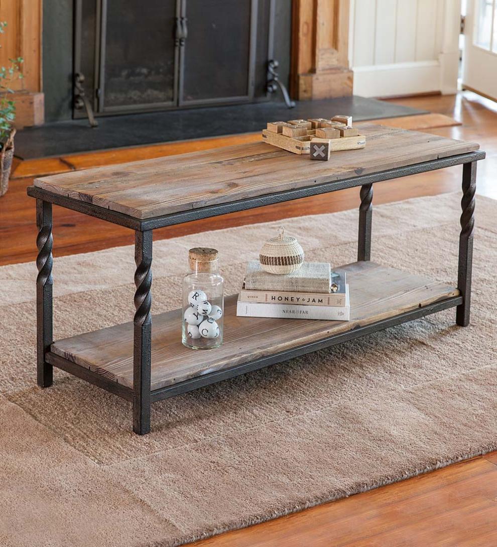 Plow & Hearth Benches Indoor Living Deep Creek Bench/Table With Metal Frame And Rustic Wood