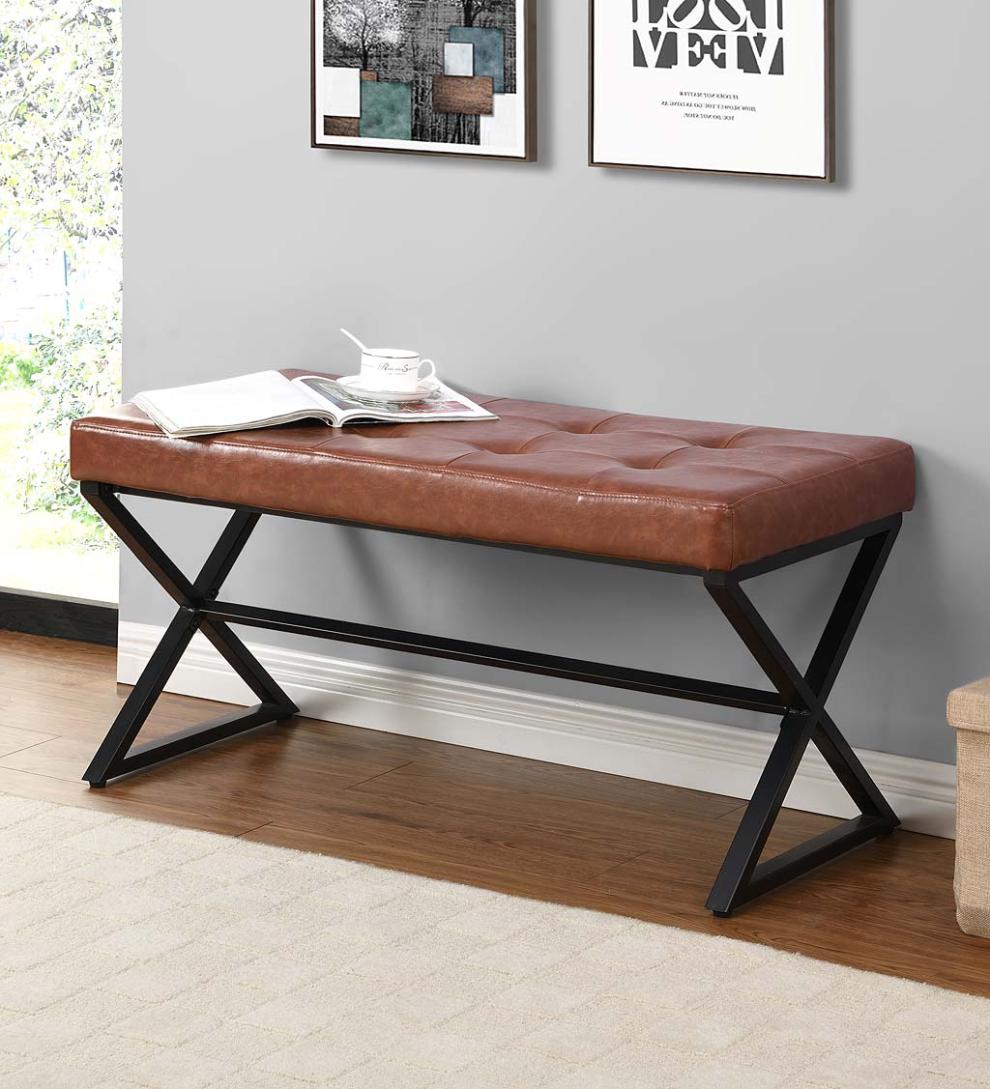 Plow & Hearth Benches Indoor Living Deluxe Upholstered Mid-Century-Style Bench - Gray/Chrome