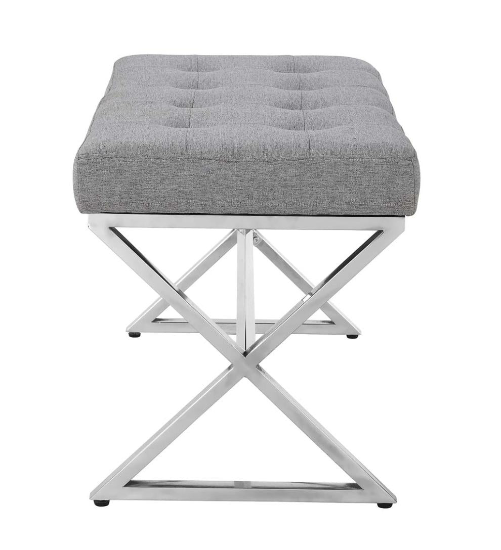 Plow & Hearth Benches Indoor Living Deluxe Upholstered Mid-Century-Style Bench - Gray/Chrome