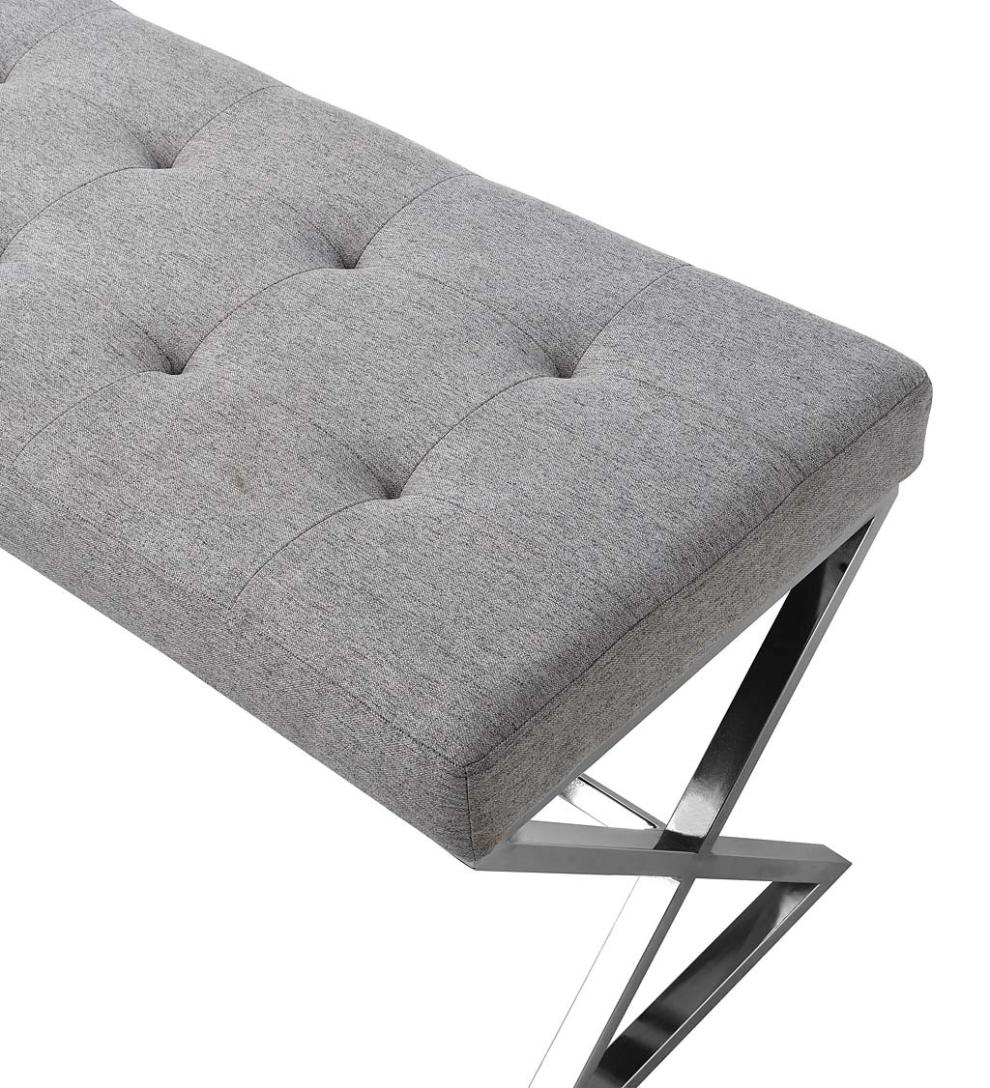 Plow & Hearth Benches Indoor Living Deluxe Upholstered Mid-Century-Style Bench - Gray/Chrome