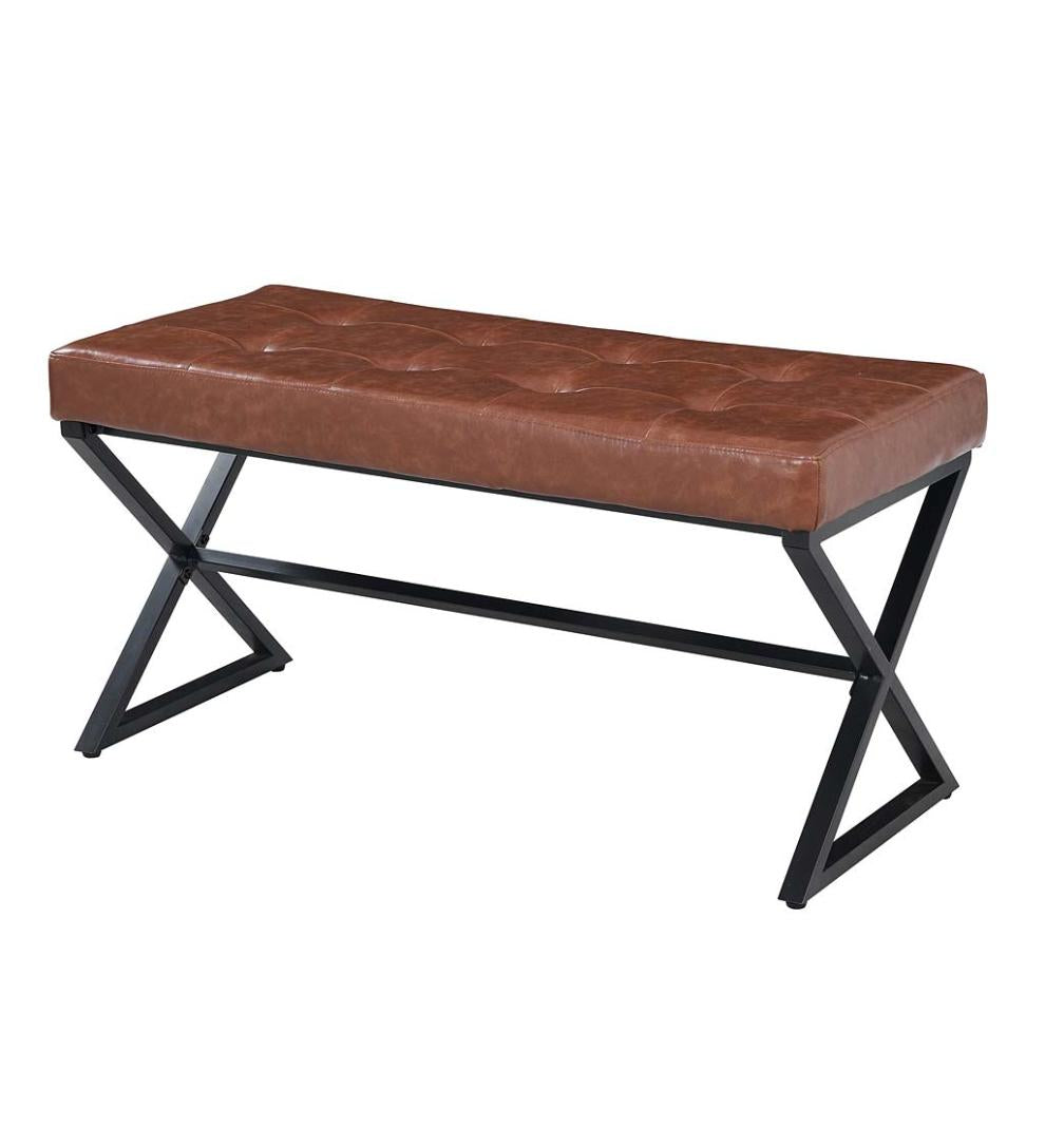 Plow & Hearth Benches Indoor Living Deluxe Upholstered Mid-Century-Style Bench - Gray/Chrome