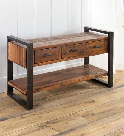 Plow & Hearth Benches Indoor Living Wakefield Reclaimed Wood Bench/Coffee Table With Three Drawers