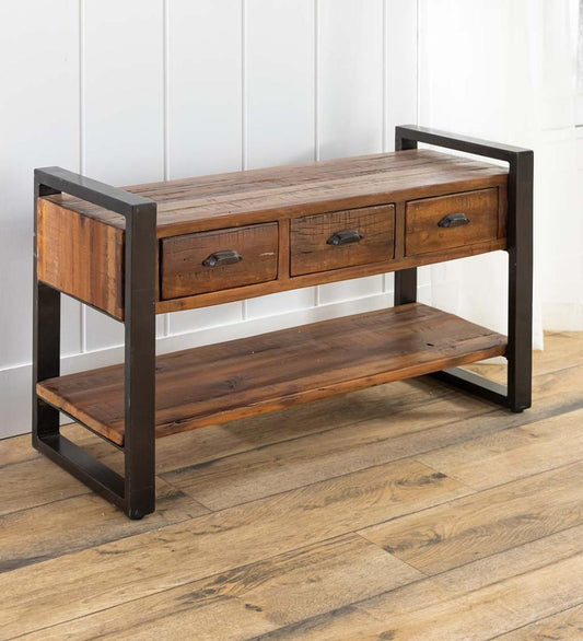 Plow & Hearth Benches Indoor Living Wakefield Reclaimed Wood Bench/Coffee Table With Three Drawers