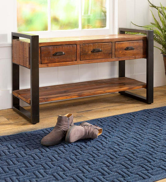 Plow & Hearth Benches Indoor Living Wakefield Reclaimed Wood Bench/Coffee Table With Three Drawers