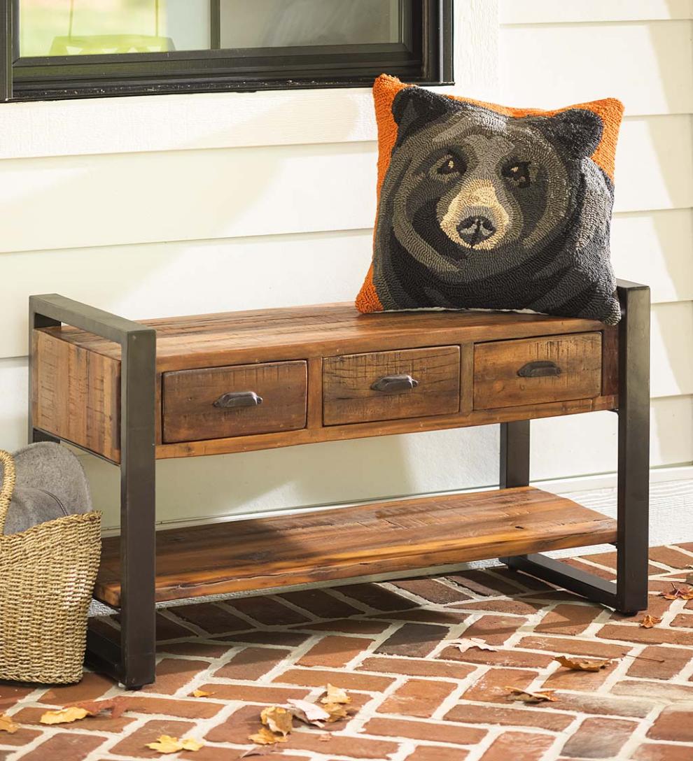 Plow & Hearth Benches Indoor Living Wakefield Reclaimed Wood Bench/Coffee Table With Three Drawers