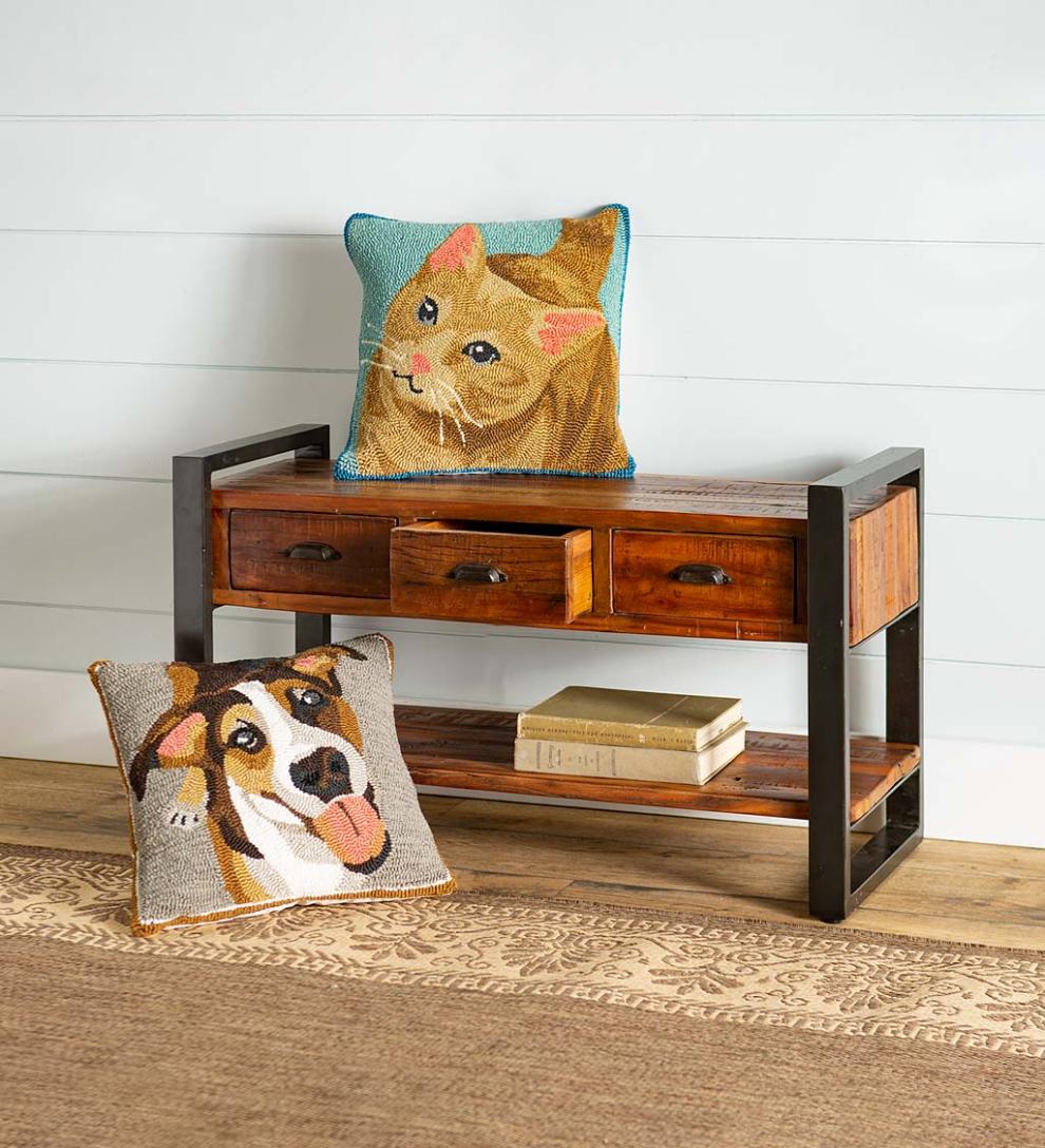 Plow & Hearth Benches Indoor Living Wakefield Reclaimed Wood Bench/Coffee Table With Three Drawers
